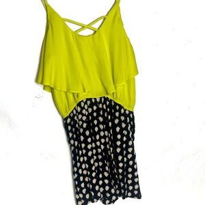 Anthropology Sis Sis Vibrant Lime and Black Patterned romper